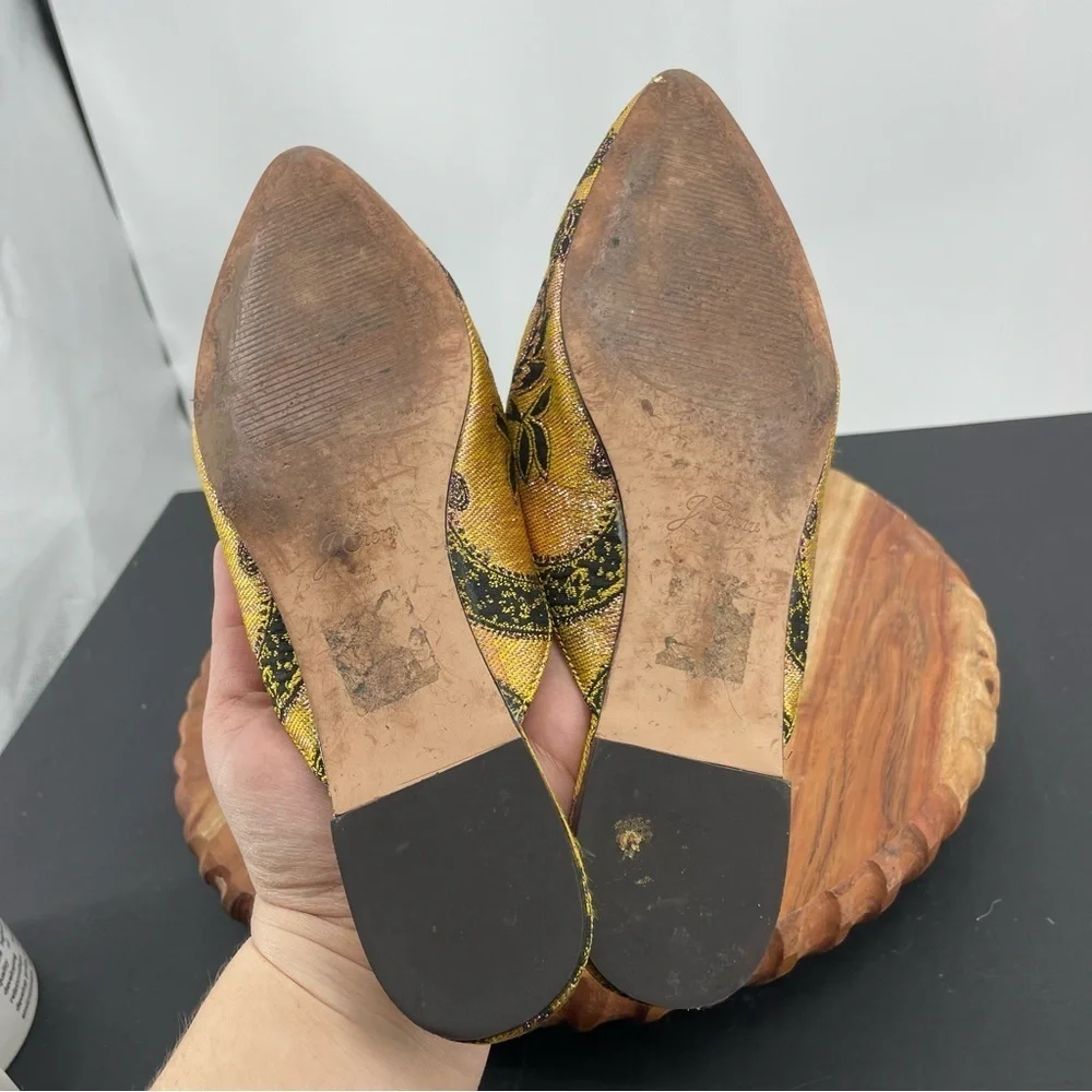 J Crew marina slides, brocade marigold yellow black Women‎ 7.5 K0037